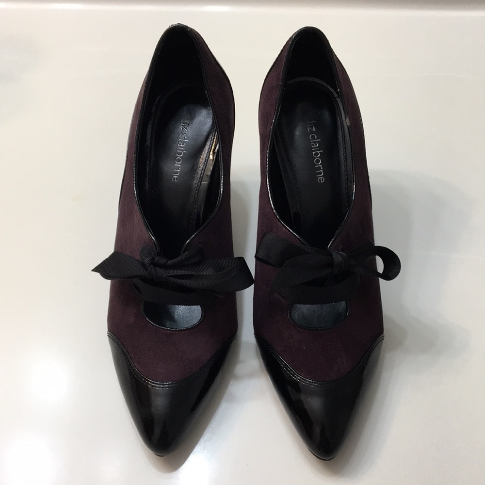 Liz Clairborne Suede Leather Purple Black Pumps 7